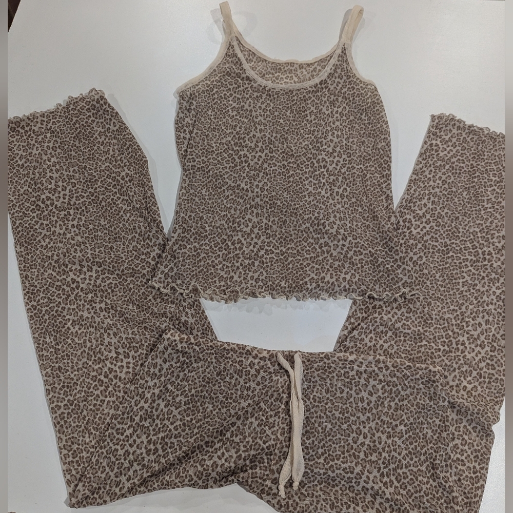 White House Black Market cheetah animal print small mesh sleepwear pj petite set